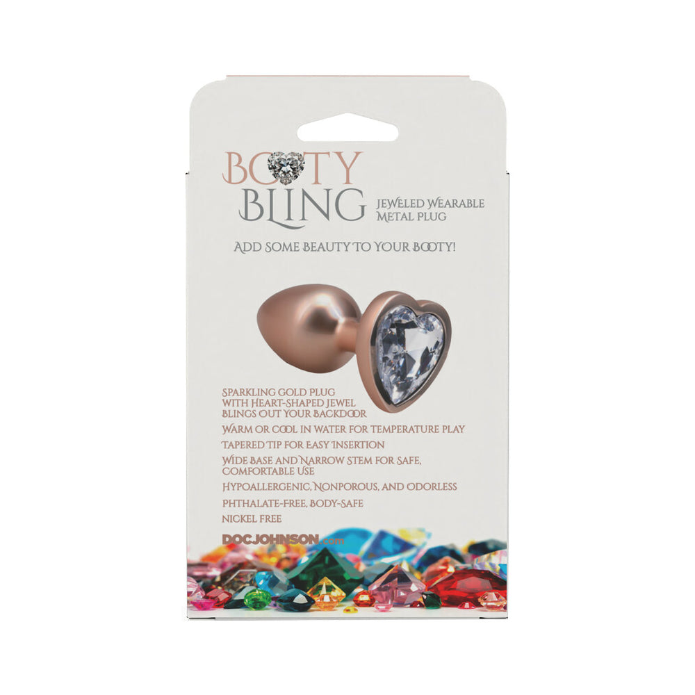 Booty Bling Heart Diamond Jeweled Metal Plug Gold Small