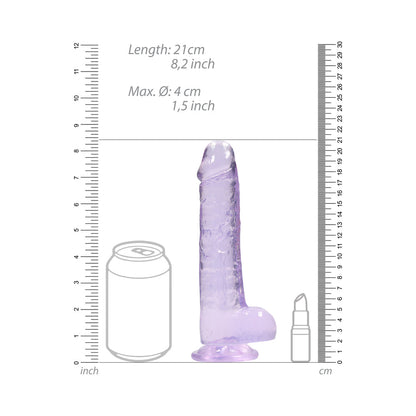 RealRock Crystal Clear Realistic 8 in. Dildo With Balls and Suction Cup Purple