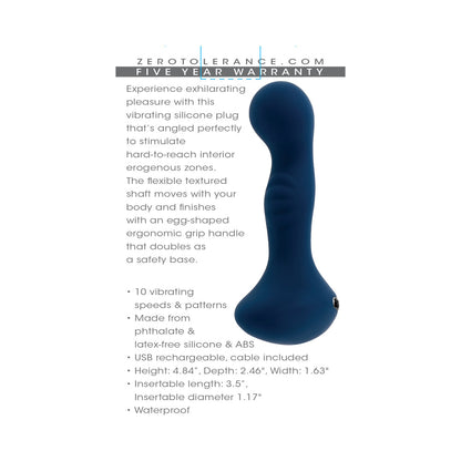 Zero Tolerance Blue Oasis Rechargeable Vibrating Prostate Vibrator Silicone Blue