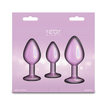 Rear Assets 3-Piece Metal Plug Kit Iridescent Pink with Pink Gem