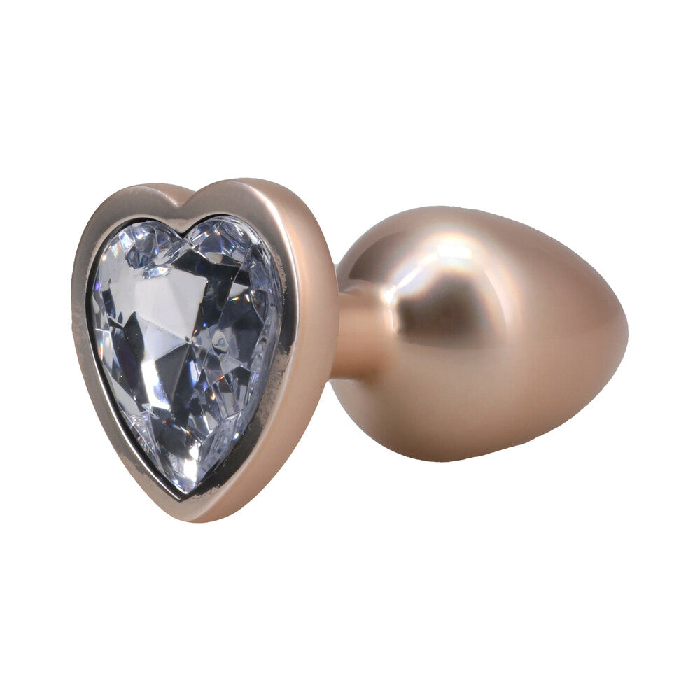 Booty Bling Heart Diamond Jeweled Metal Plug Gold Medium
