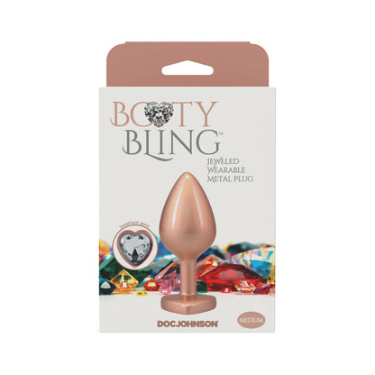 Booty Bling Heart Diamond Jeweled Metal Plug Gold Medium
