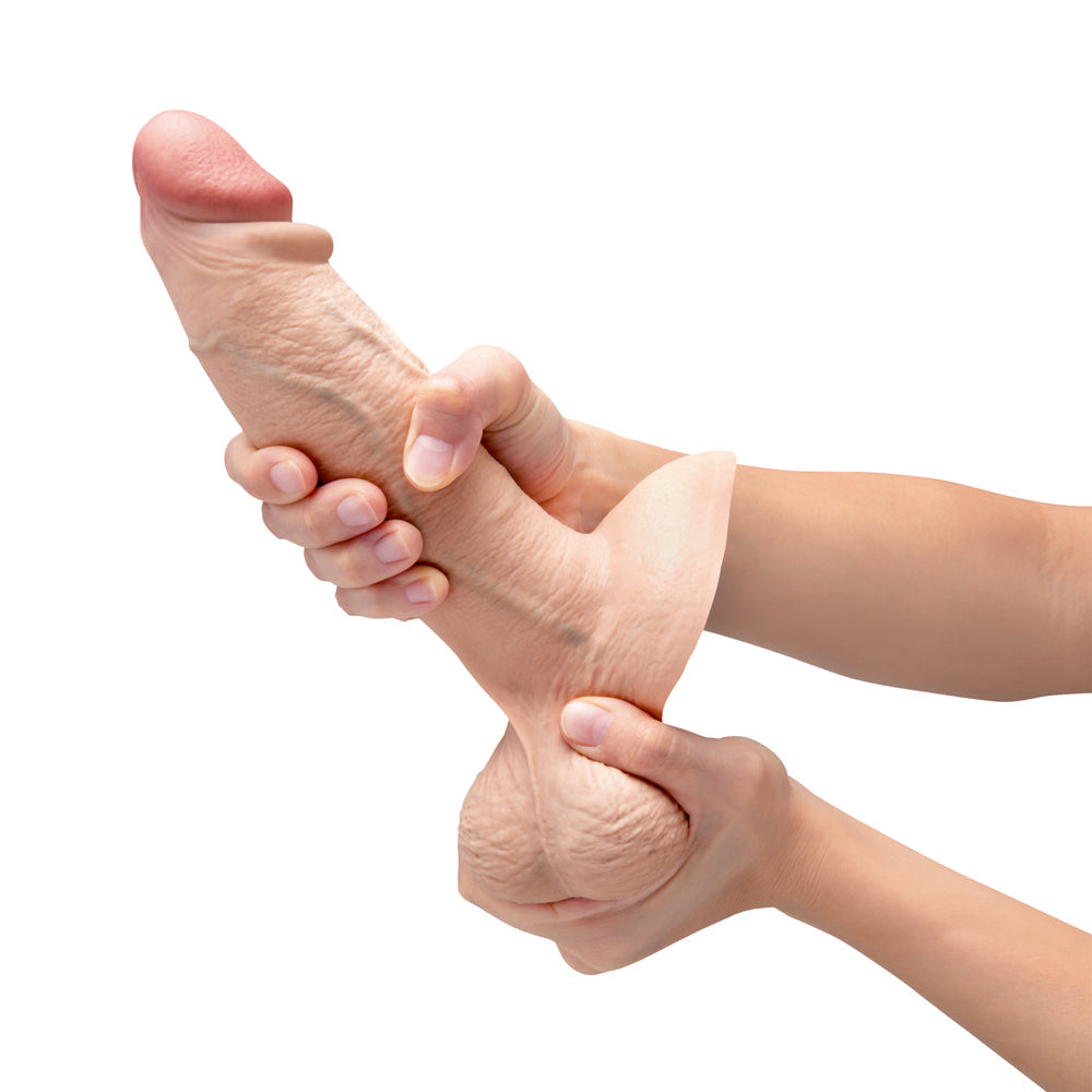 b-Vibe Slipskin Realistic Silicone Dildo 8 in. Girthy Cream