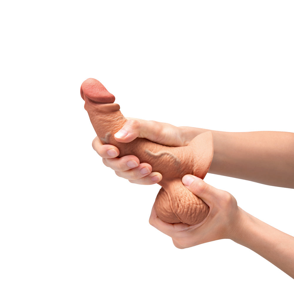 b-Vibe Slipskin Realistic Silicone Dildo 6.5 in. Curved Mocha