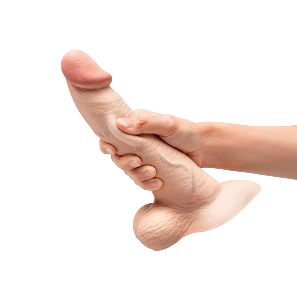 b-Vibe Slipskin Realistic Silicone Dildo 9 in. Curved Cream